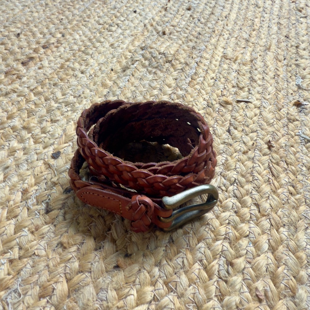 Gap Braided Leather Belt Cognac Brown Skinny Woven Brass Buckle Small Boho